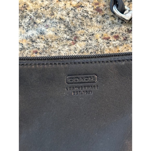 COACH Leather Wristlet Black Leatherware Est. 1941 Zip Pouch Purse Small Bag - Picture 2 of 8